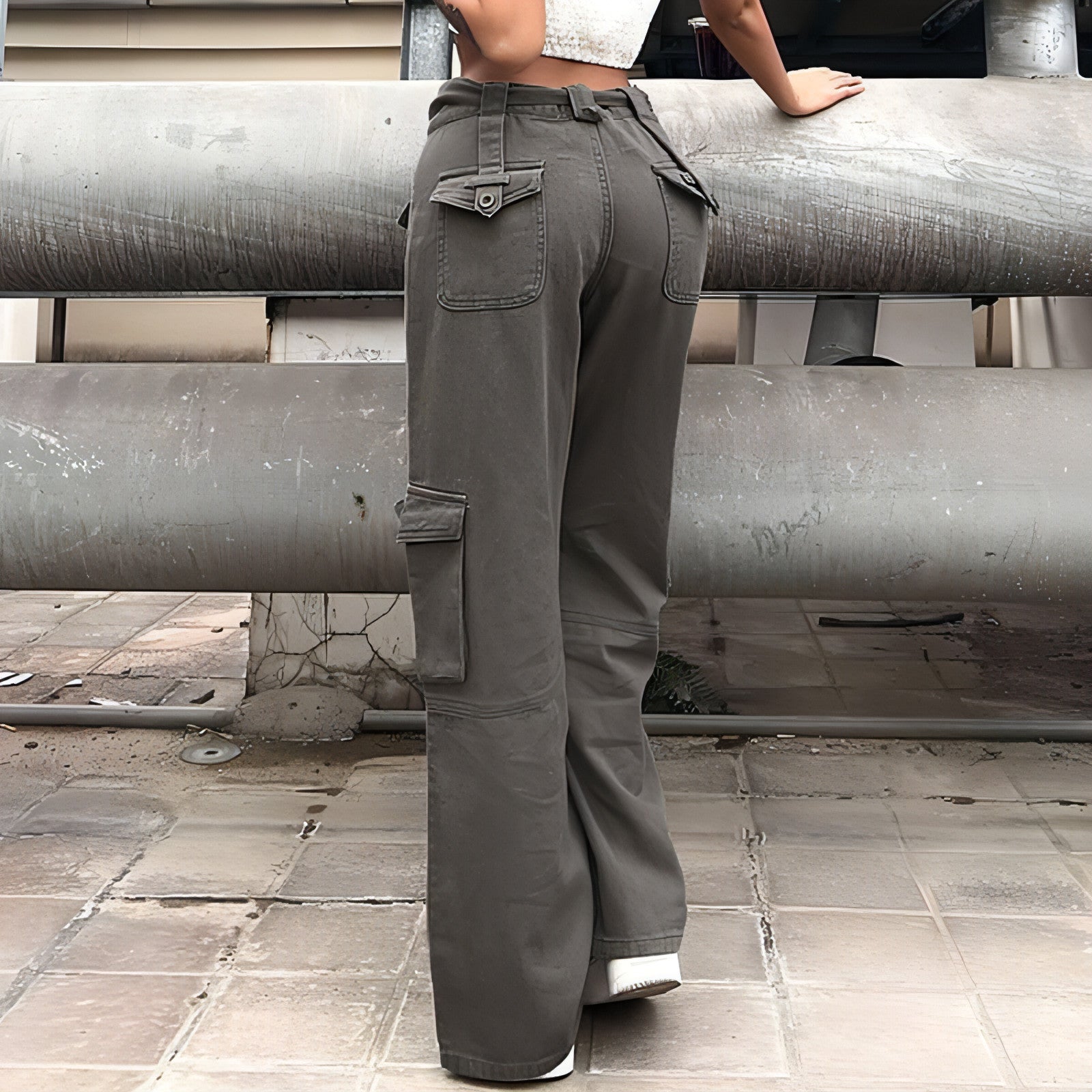 Women’s Utility Cargo Pants – Vintage Multi-Pocket Streetwear Fit