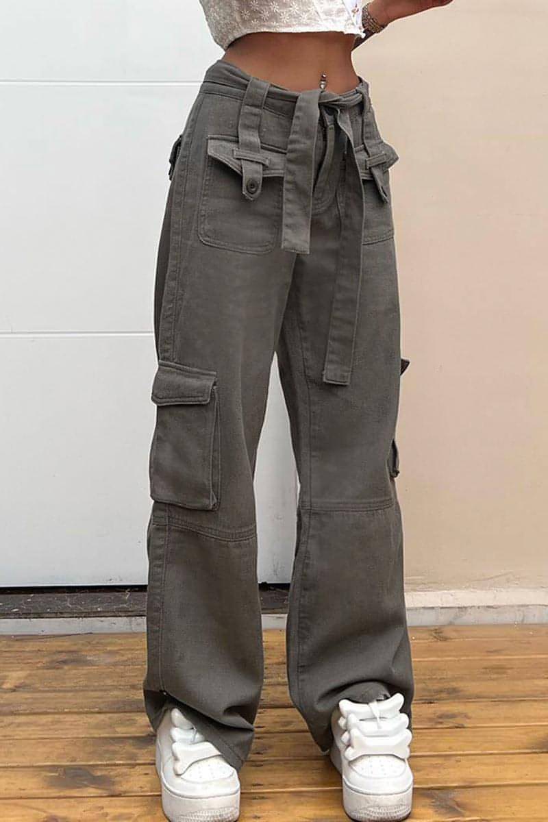 Women’s Utility Cargo Pants – Vintage Multi-Pocket Streetwear Fit