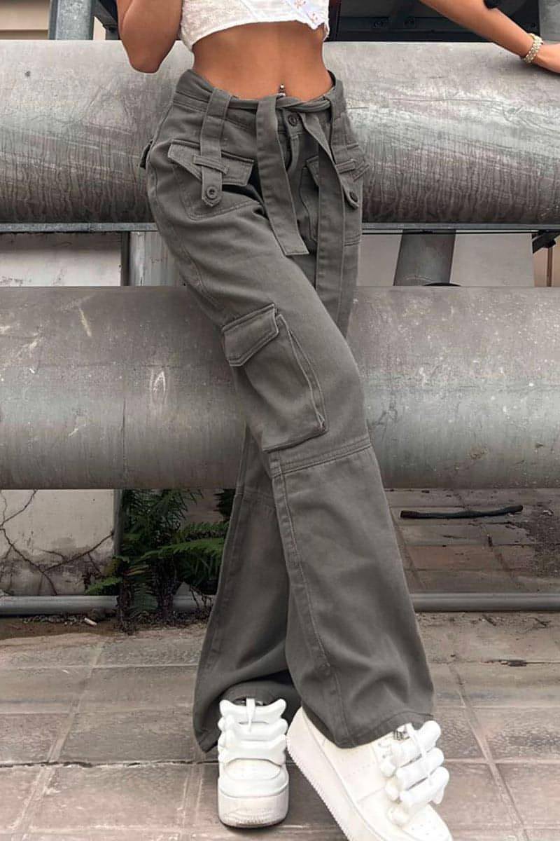 Women’s Utility Cargo Pants – Vintage Multi-Pocket Streetwear Fit