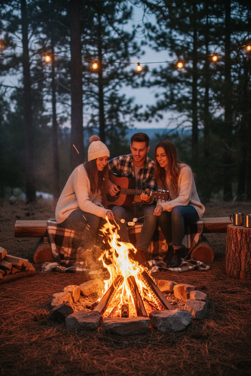 Cozy campfire lifestyle scene