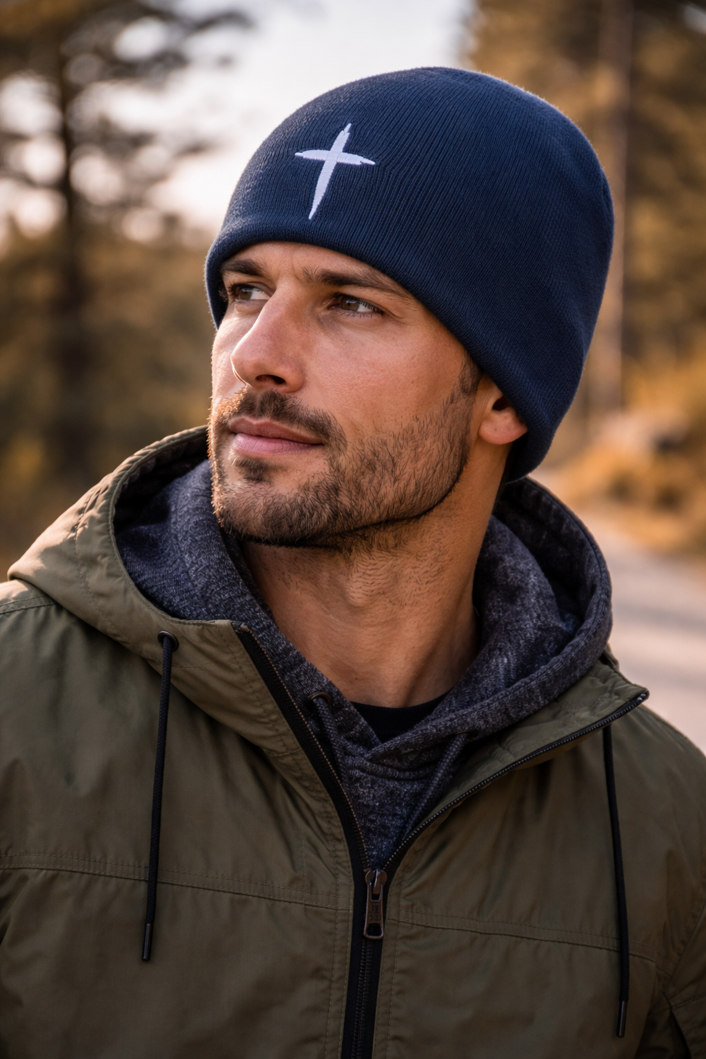 Embroidered Cross Beanie