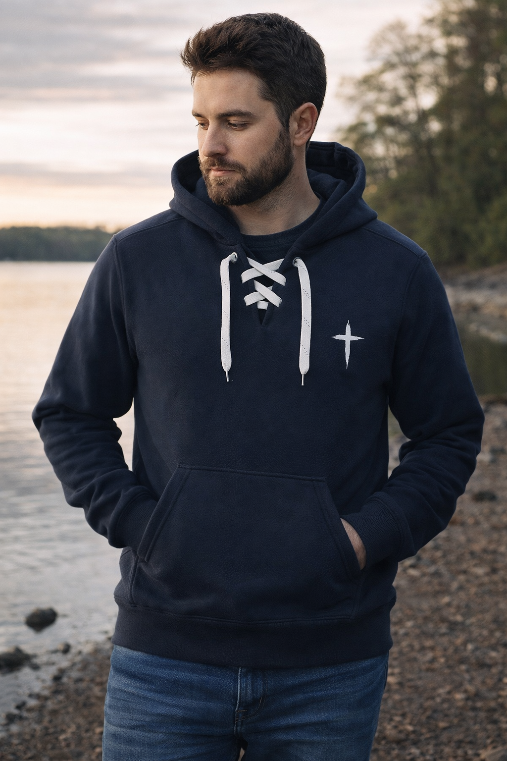 Iron & Oak lace Up Cross Hoodie-Men's Embroidered faith Hoodie
