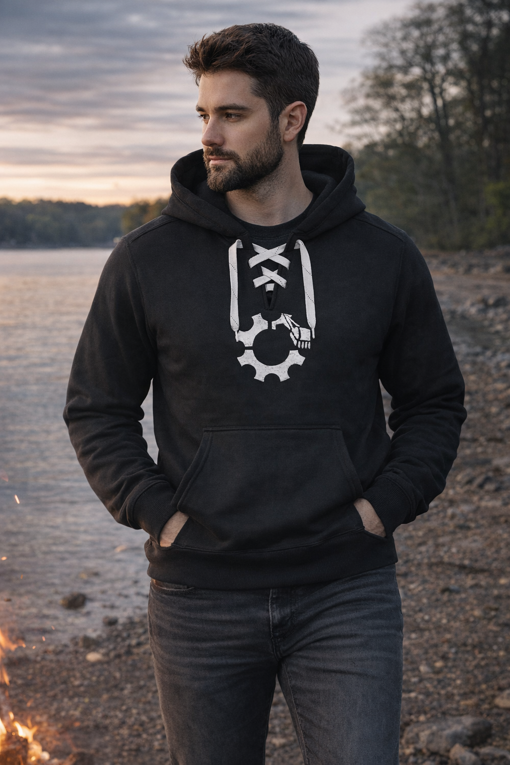 Pilon Lace Up Pullover Hooded Sweatshirt