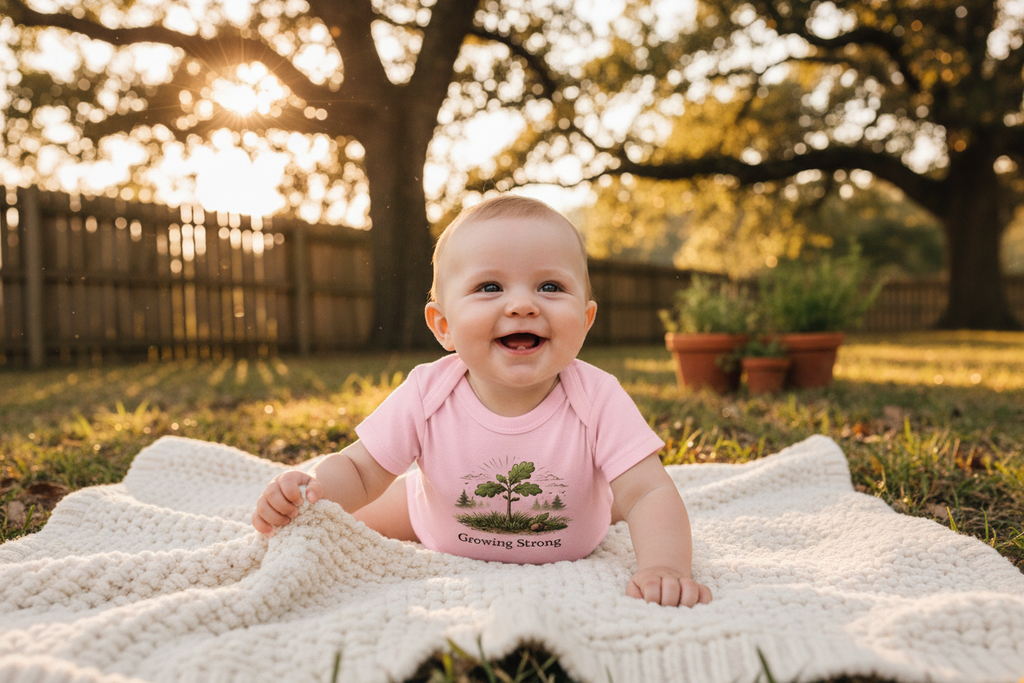 Little Oak Growing Strong Baby One-Piece Lifestyle